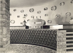 Fig 3 Moka-Ris Experimental Bar, Dean Street, Soho with wall-hung plates by William Newland, Margaret Hine and Nicholas Vergette, (architect, Geoffrey Crockett). (Photograph credit: Nicholas Vergette)