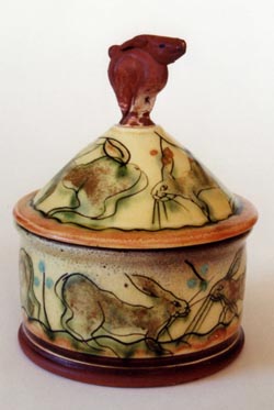 1 Lidded pot by Alan Barrett Danes with 'hare' decoration by Ruth Barrett Danes.