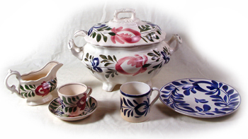 Fig 11.Collection of hand-painted tableware, ‘Persian Rose’ pattern Llanelly Pottery