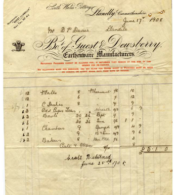 Fig 5.Guest & Dewsberry, Invoice 17th June 1908.