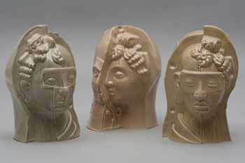 Fig 4. Three Frankenstein Heads, ceramic, 2010 (photograph Tony Richards).