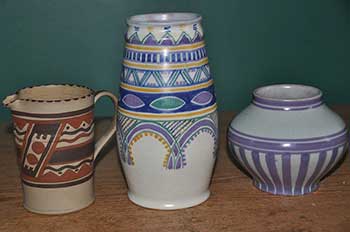 Fig 2. James Radley Young and Truda Carter pots. At the left is a James Radley Young jug