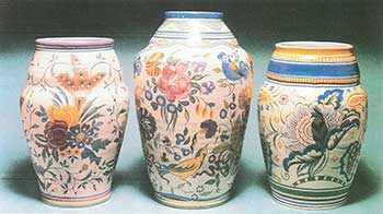 Fig 4. Three large earthenware vases (circa 1926-1930): from left to right ZW painted by Truda Rivers