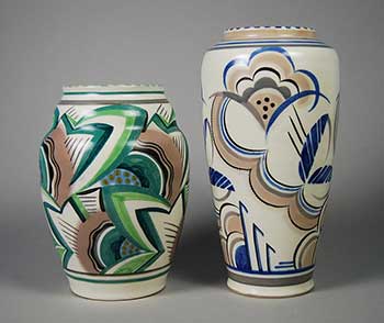Fig 8. UB vase (right) painted by Eileen Pragnell and GPR vase painted by Marian Heath